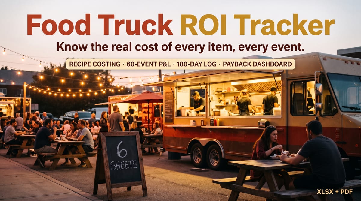 Food Truck ROI Tracker — Prep, Commissary Log & Event ROI System — product cover