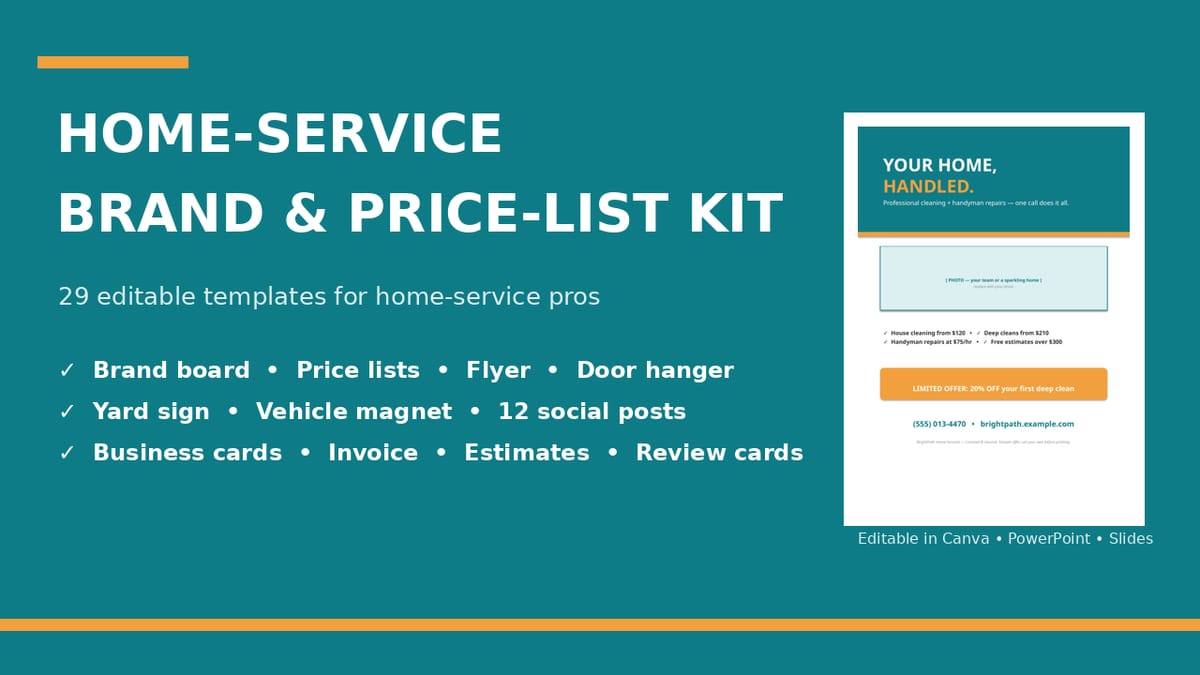Home-Service Brand & Price-List Kit — product cover