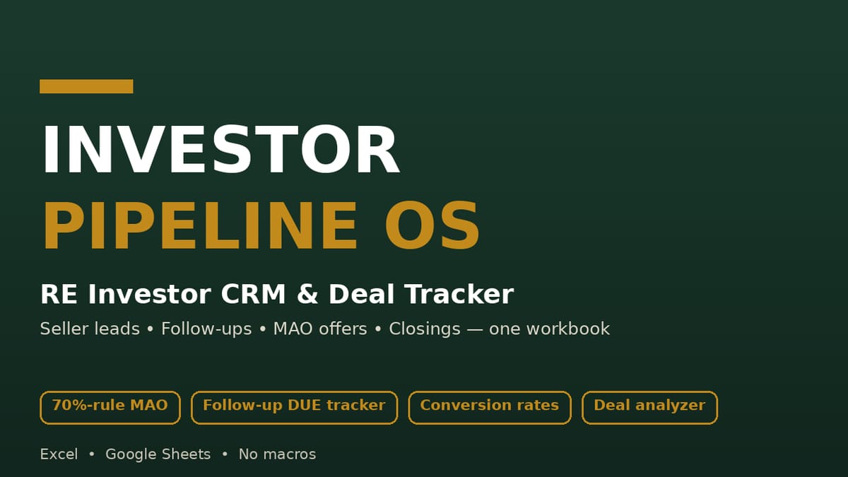 Investor Pipeline OS — RE Investor CRM & Deal Tracker — product cover