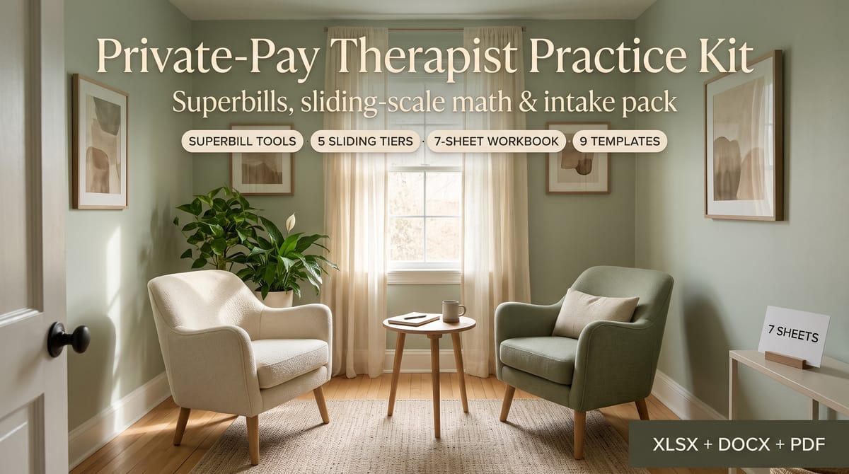 Private-Pay Therapist Kit — Superbill, Sliding-Scale Calculator & Intake Pack — product cover