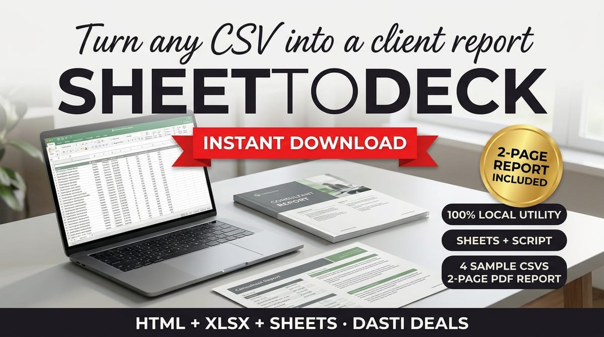 SheetToDeck — CSV-to-Client PDF KPI Report Utility — product cover