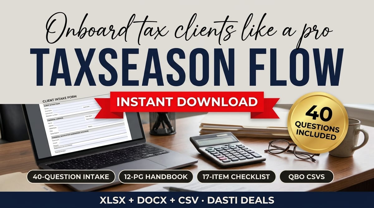 TaxSeason Flow — Bookkeeper Client Onboarding & QBO Import Kit — product cover
