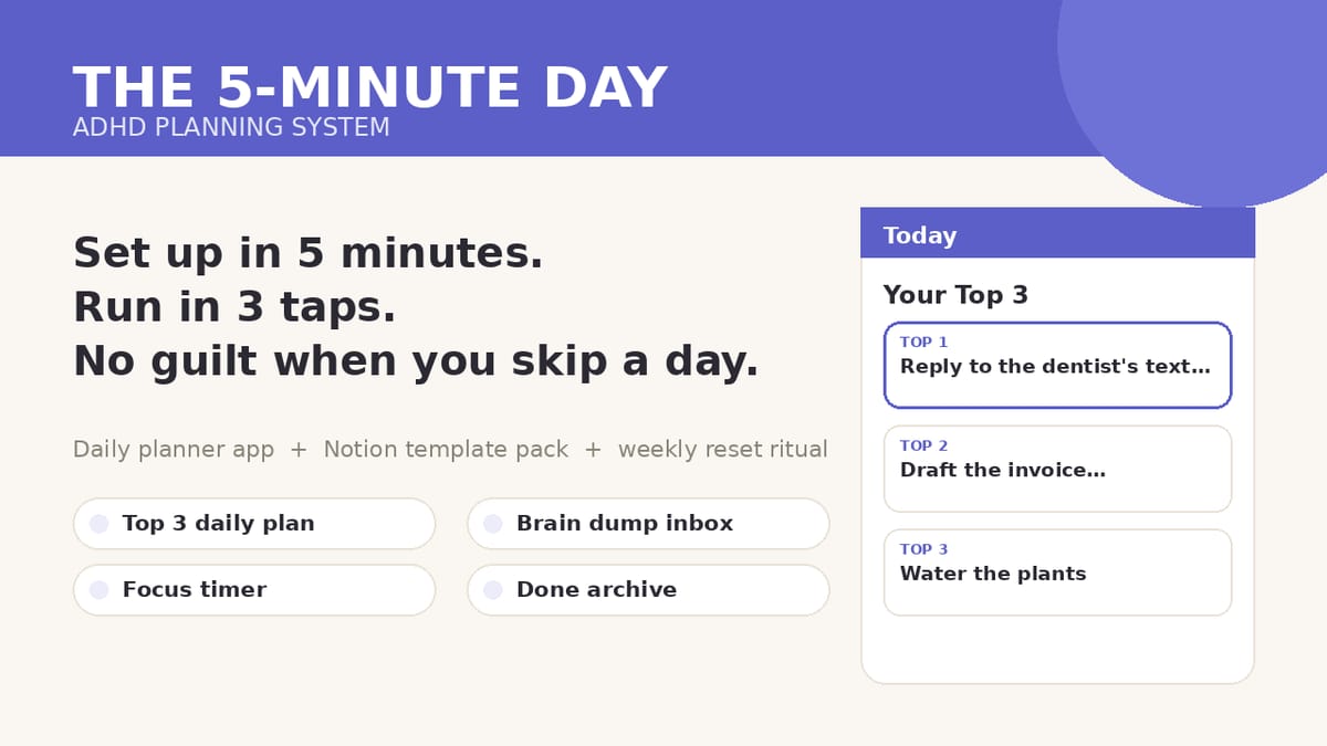 The 5-Minute Day — ADHD Planning System — product cover
